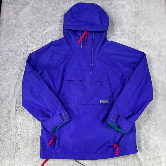 Vtg Columbia Jacket Mens Small Blue Quarter Zip Anorak Y2K Windbreaker Hooded - Picture 2 of 13
